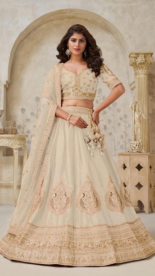 Chic Cream Silk Classic Lehenga Choli – 61376-2144Cream