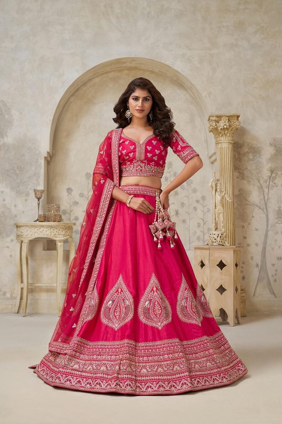 Sophisticated Pink Silk Classic Lehenga Choli – 61376-2144Rani