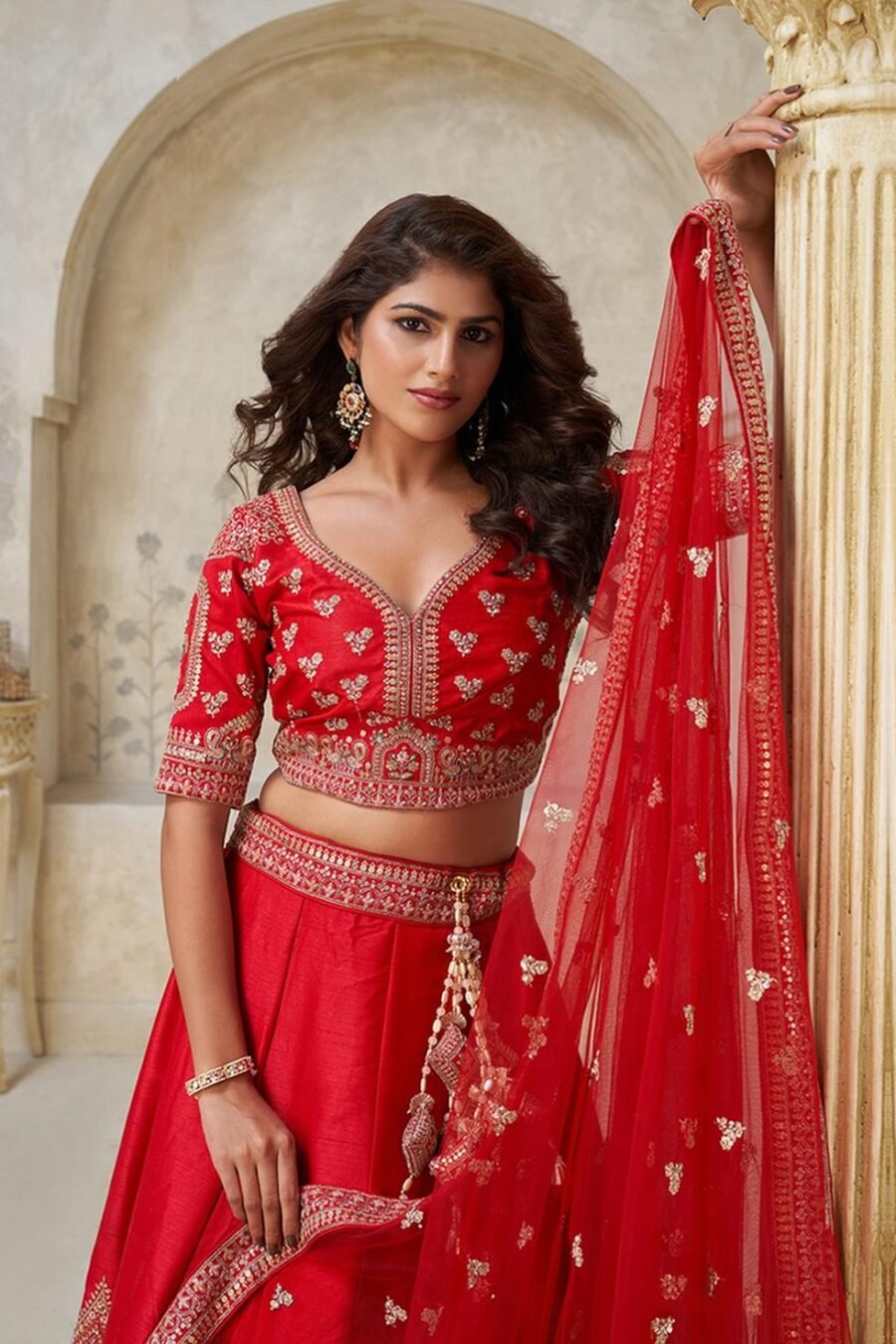 Refined Red Silk Classic Lehenga Choli – 61376-2144Red