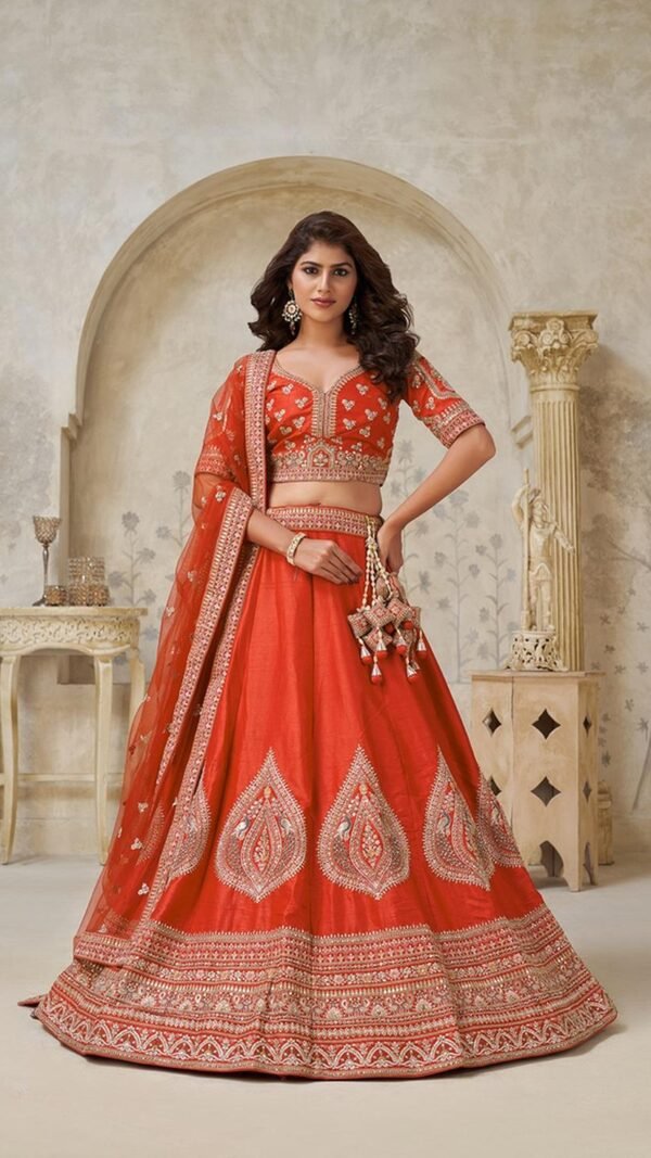 Striking Brown Silk Classic Lehenga Choli – 61376-2144Rust