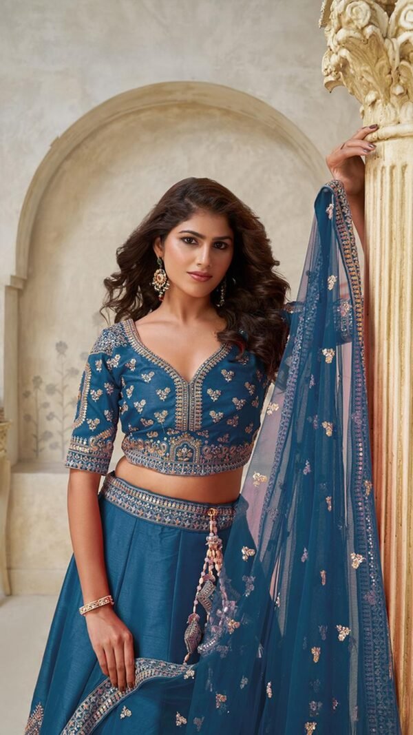Charming Teal Blue Silk Classic Lehenga Choli – 61376-2144TealBlue