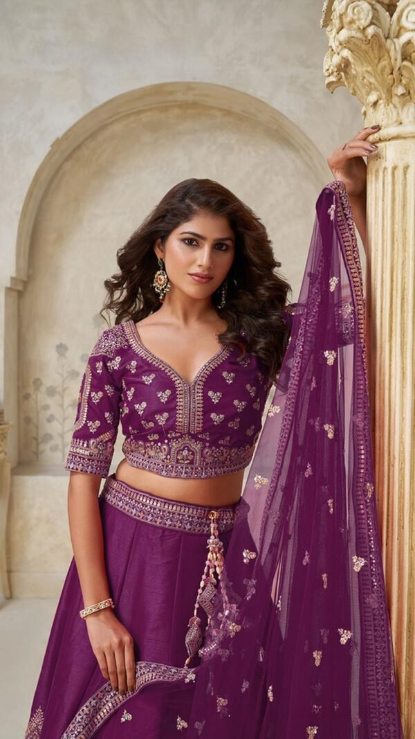 Graceful Wine Silk Classic Lehenga Choli – 61376-2144Wine