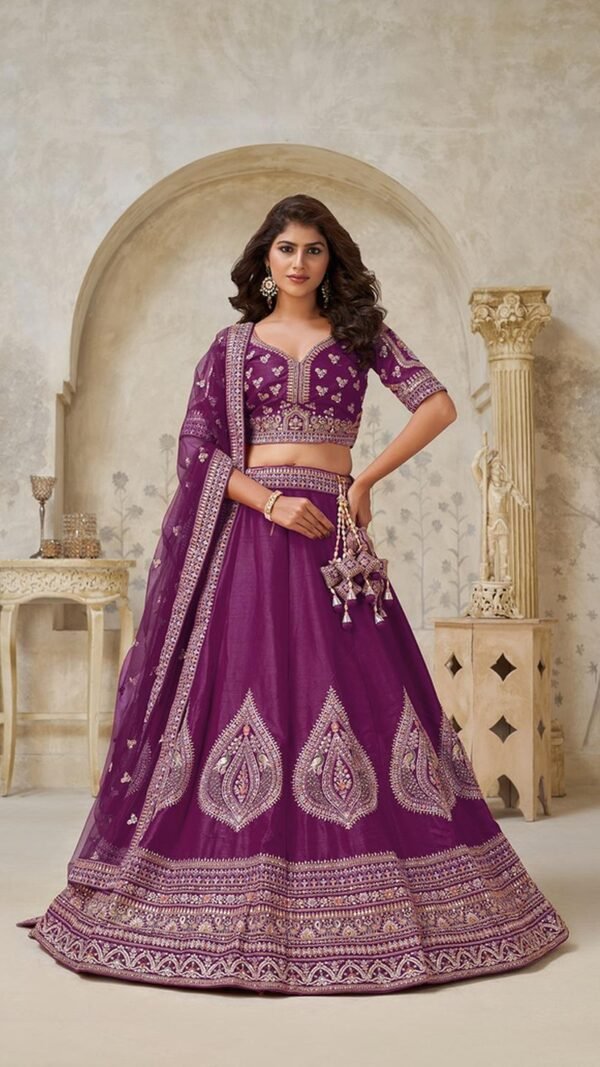 Graceful Wine Silk Classic Lehenga Choli – 61376-2144Wine