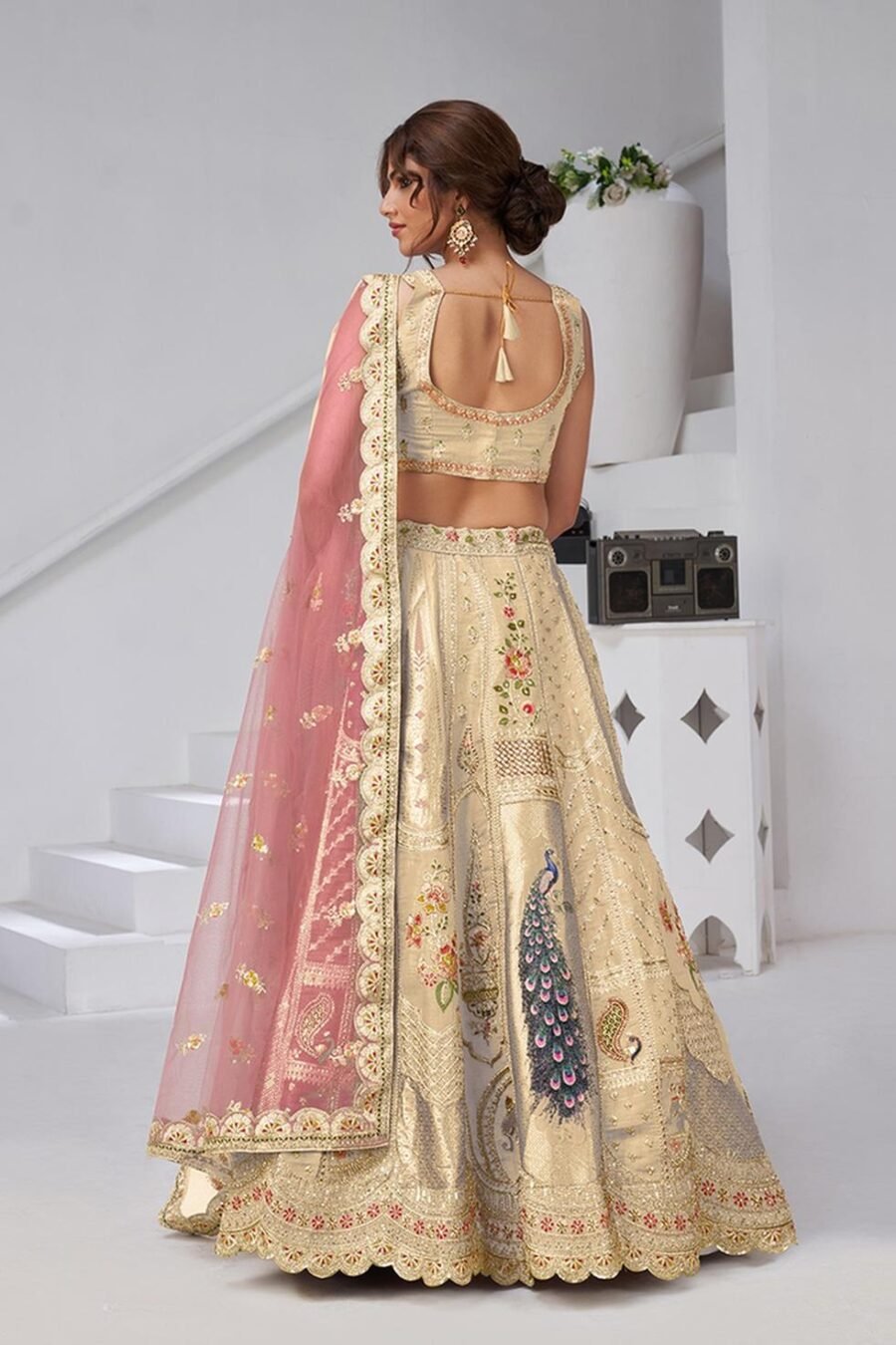 Ravishing Cream Banarsi Silk Classic Lehenga Choli – 61376-2150Cream