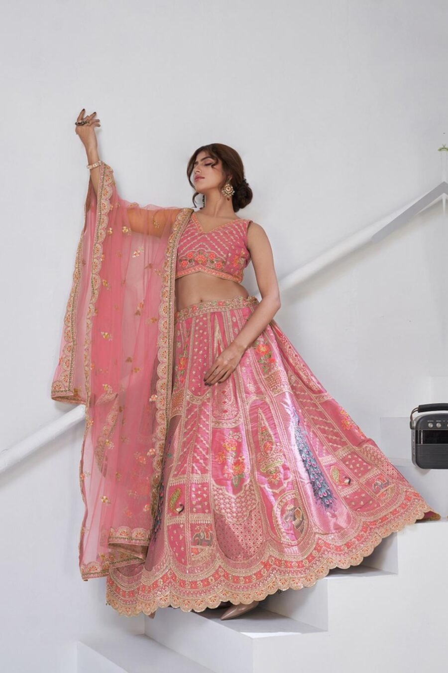 Delightful Pink Banarsi Silk Classic Lehenga Choli – 61376-2150Pink