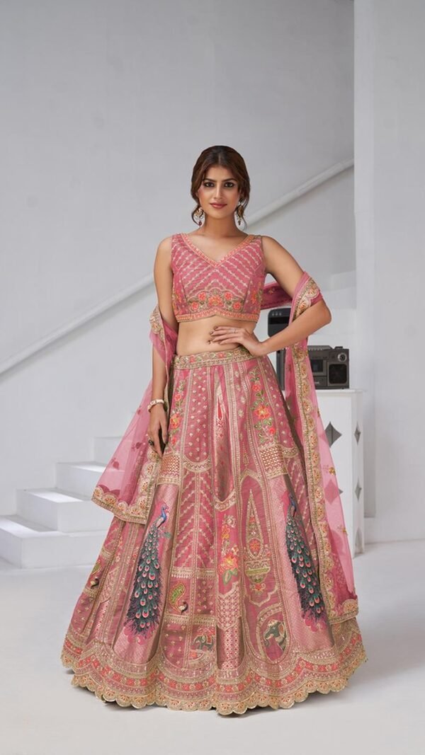Delightful Pink Banarsi Silk Classic Lehenga Choli – 61376-2150Pink