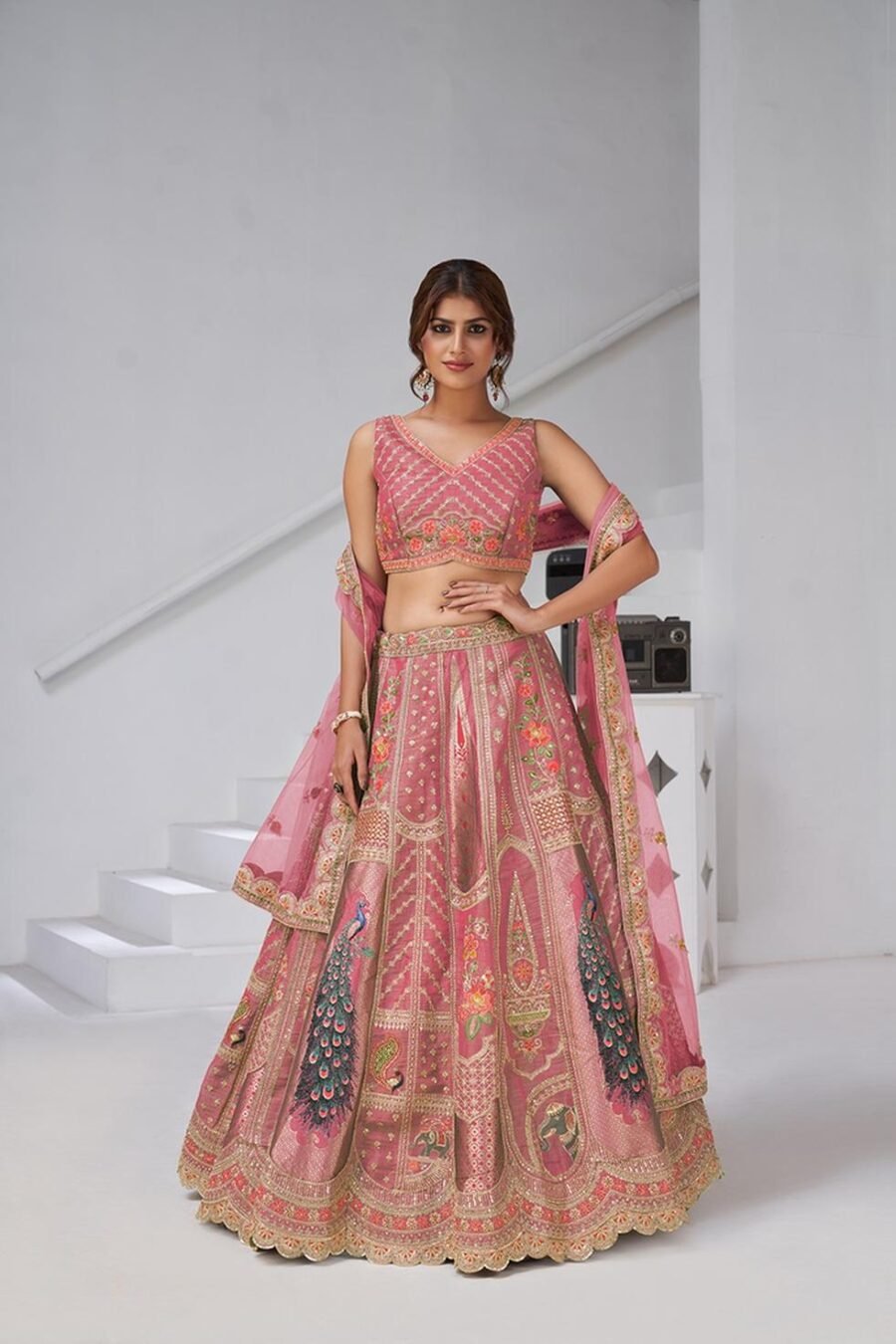 Delightful Pink Banarsi Silk Classic Lehenga Choli – 61376-2150Pink