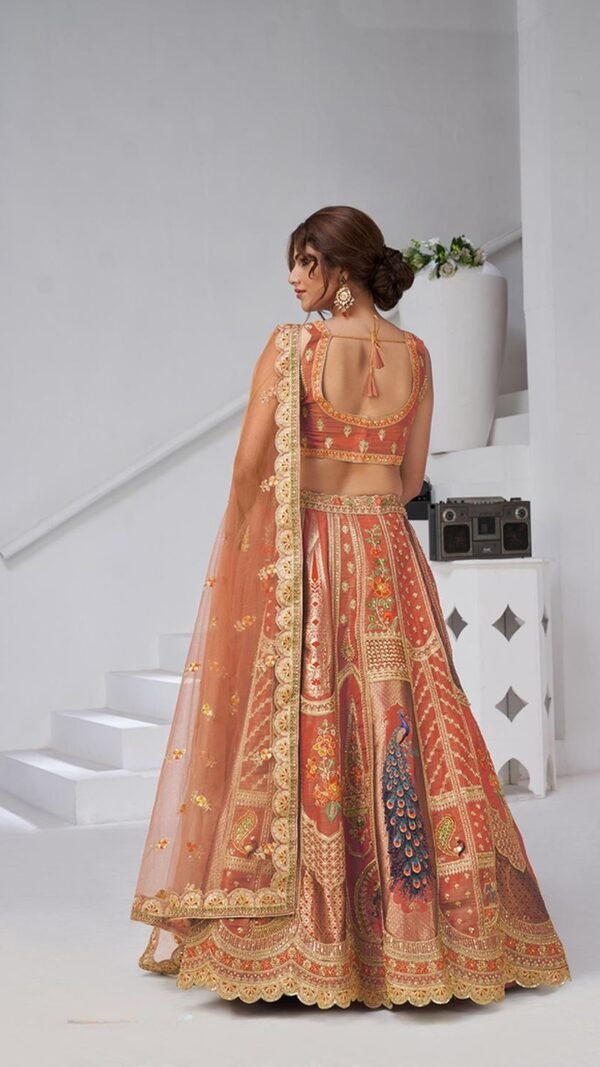 Polished Brown Banarsi Silk Classic Lehenga Choli – 61376-2150Rust