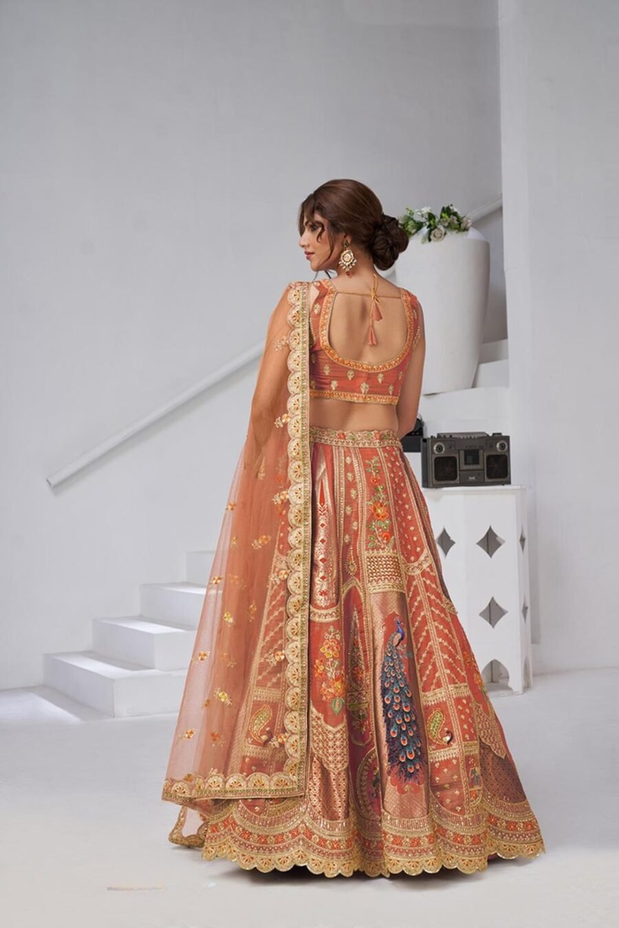 Polished Brown Banarsi Silk Classic Lehenga Choli – 61376-2150Rust