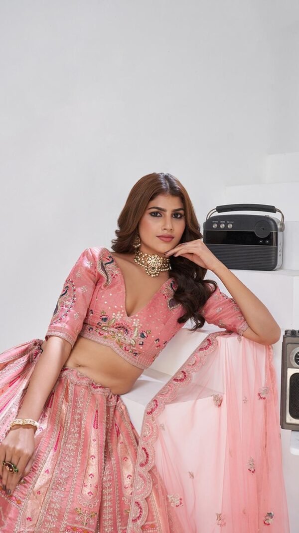 Modern Pink Banarsi Silk Classic Lehenga Choli – 61376-2151Pink