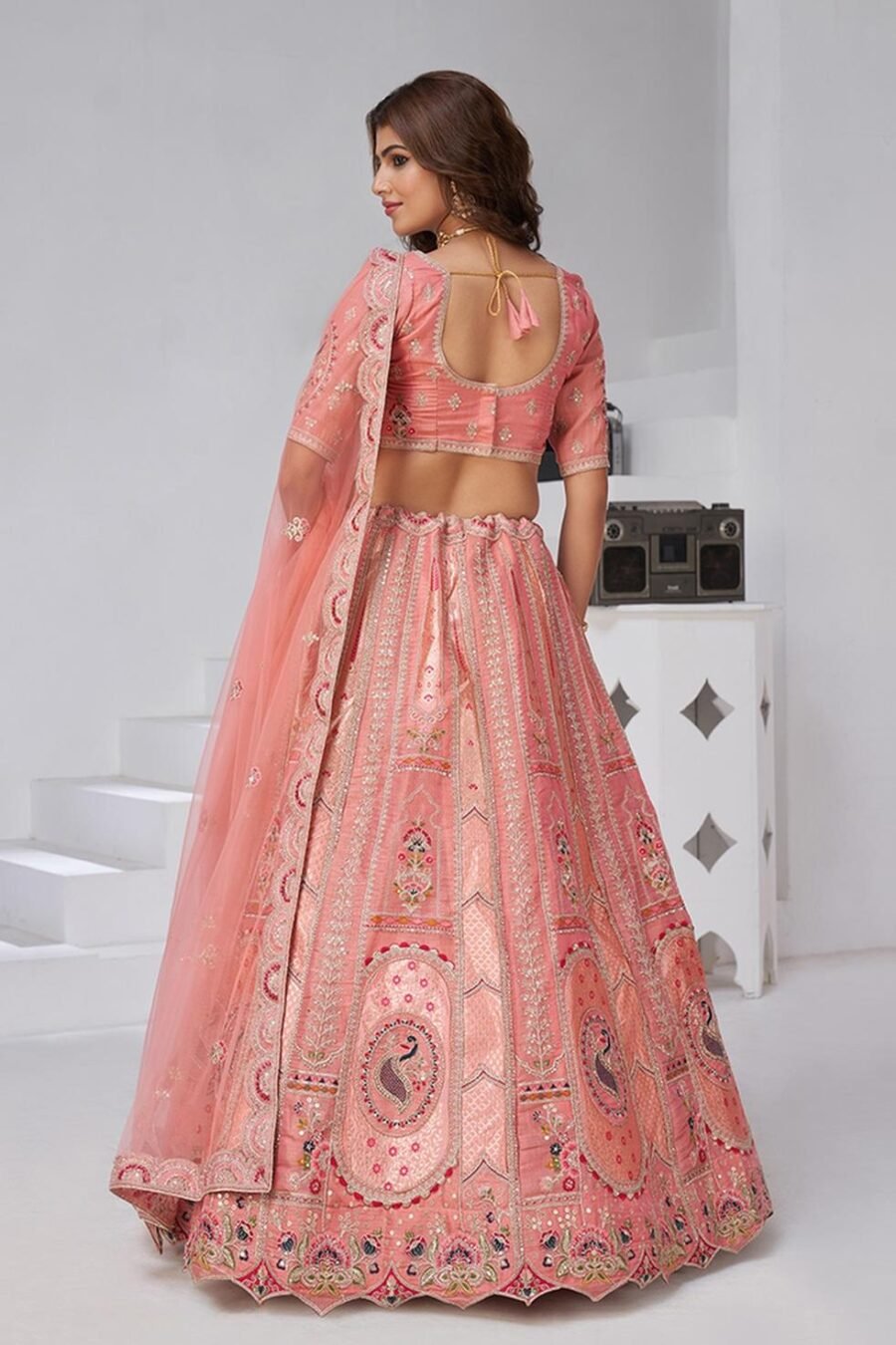 Modern Pink Banarsi Silk Classic Lehenga Choli – 61376-2151Pink