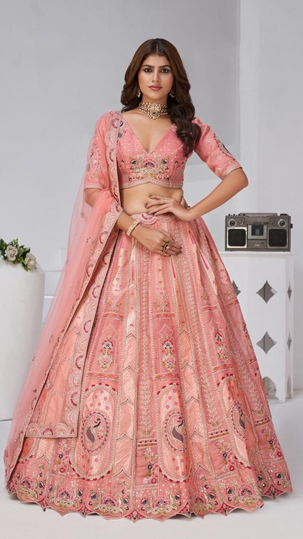 Modern Pink Banarsi Silk Classic Lehenga Choli – 61376-2151Pink