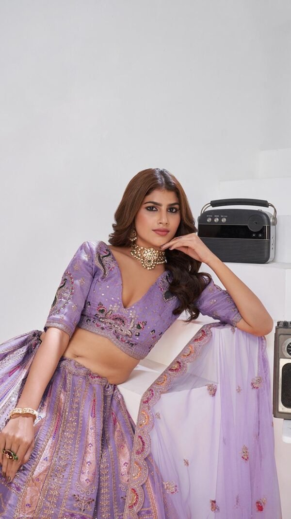 Dynamic Purple Banarsi Silk Classic Lehenga Choli – 61376-2151Purple