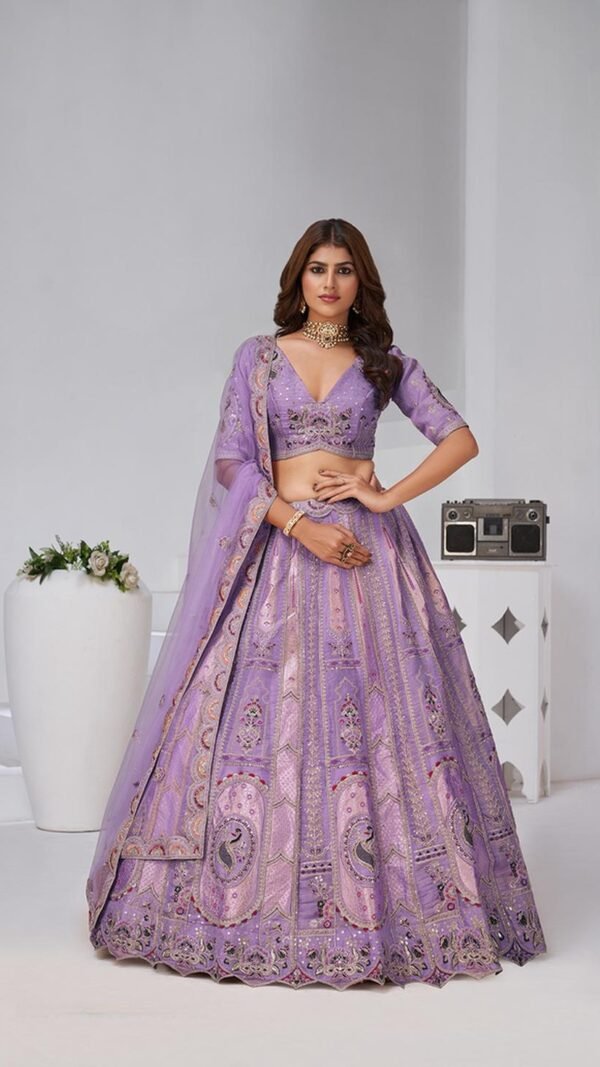 Dynamic Purple Banarsi Silk Classic Lehenga Choli – 61376-2151Purple