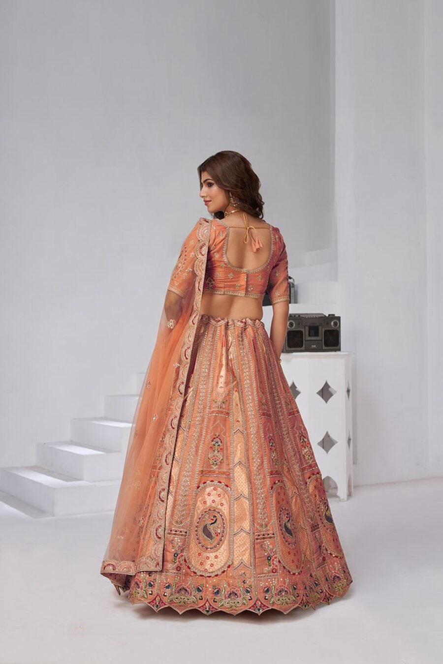 Trendy Brown Banarsi Silk Classic Lehenga Choli – 61376-2151Rust
