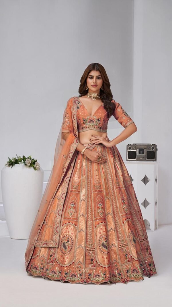 Trendy Brown Banarsi Silk Classic Lehenga Choli – 61376-2151Rust