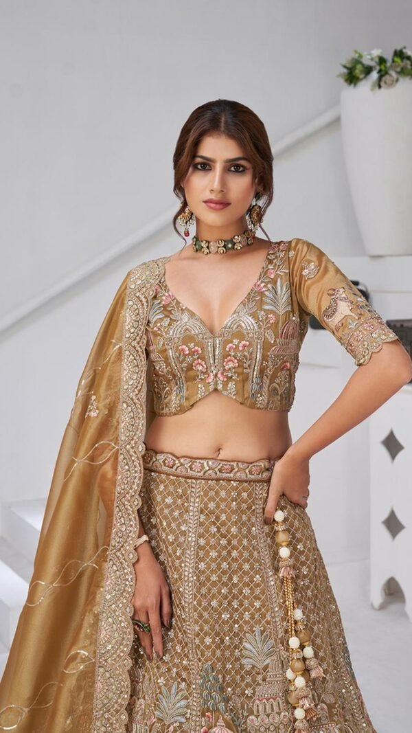 Fabulous Green Organza Tissue Classic Lehenga Choli – 61376-2156Mehendi