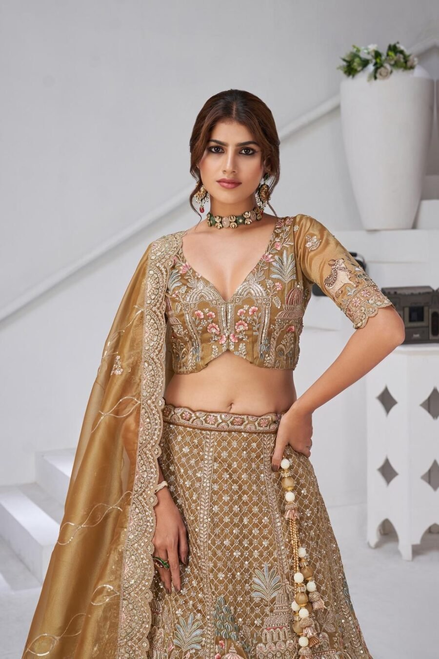 Fabulous Green Organza Tissue Classic Lehenga Choli – 61376-2156Mehendi