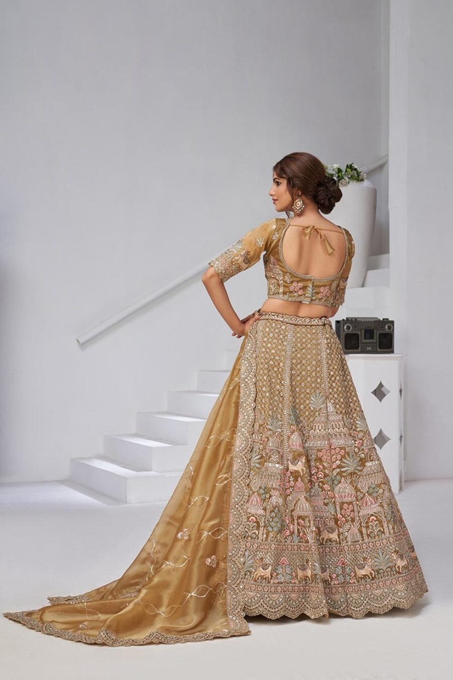 Fabulous Green Organza Tissue Classic Lehenga Choli – 61376-2156Mehendi