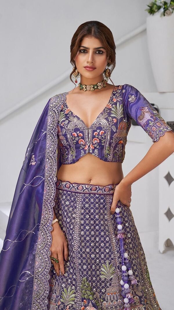 Fierce Purple Organza Tissue Classic Lehenga Choli – 61376-2156Purple