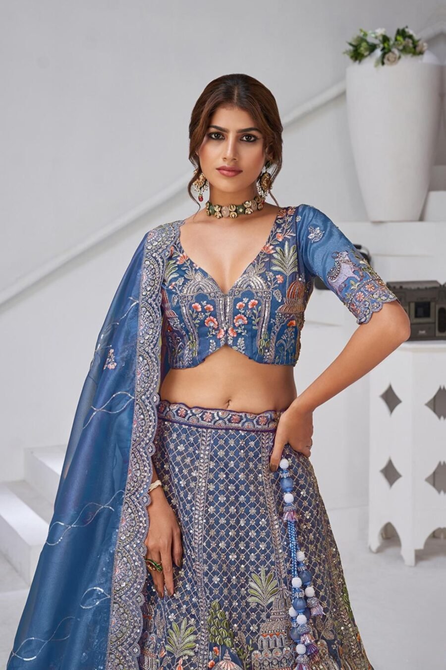 Magnetic Teal Blue Organza Tissue Classic Lehenga Choli – 61376-2156TealBlue
