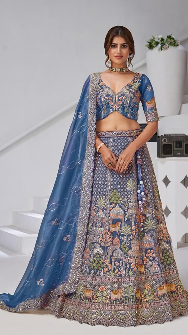 Magnetic Teal Blue Organza Tissue Classic Lehenga Choli – 61376-2156TealBlue
