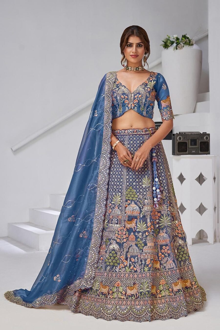 Magnetic Teal Blue Organza Tissue Classic Lehenga Choli – 61376-2156TealBlue