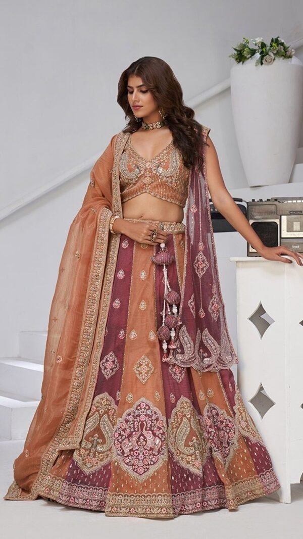 Unique Brown Georgette Tissue Classic Lehenga Choli – 61376-2170Rust