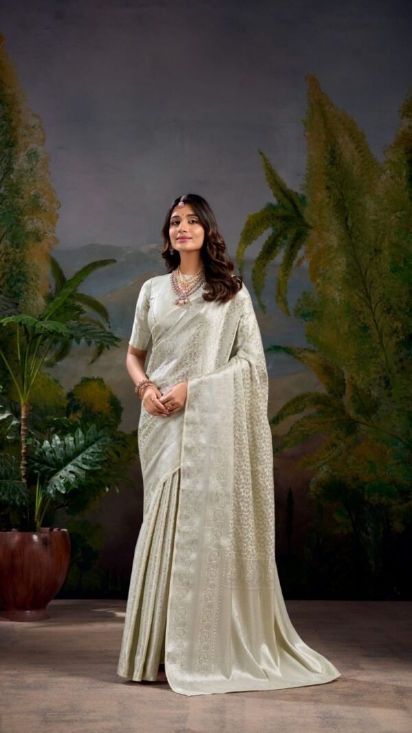 Exquisite Off White Kanjivaram Silk Weaving Saree – 61398-7404-OWT