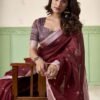 Vibrant Maroon Linen Silk Weaving Saree – 61400-554