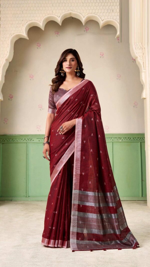 Vibrant Maroon Linen Silk Weaving Saree – 61400-554