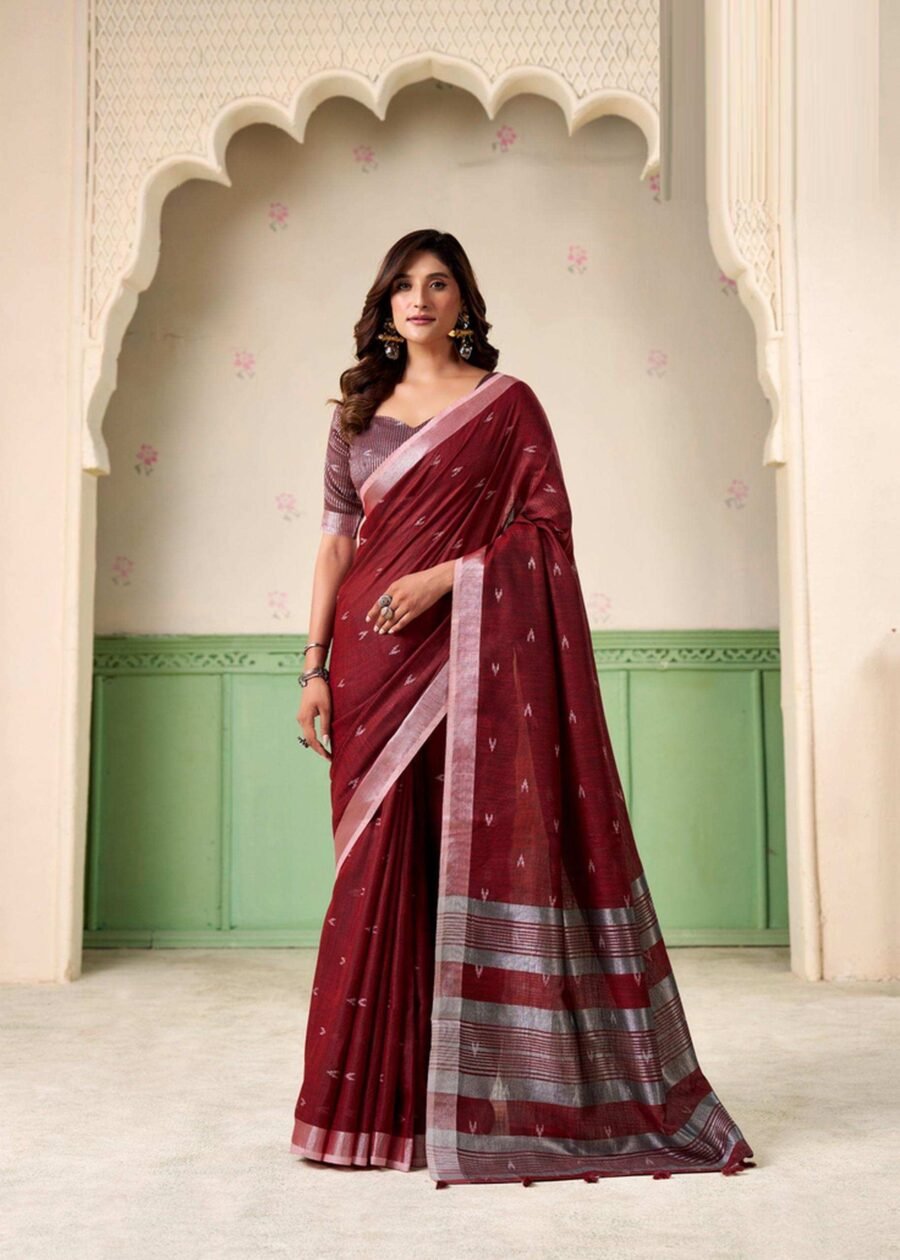 Vibrant Maroon Linen Silk Weaving Saree – 61400-554