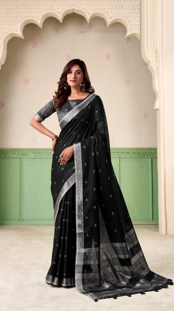 Alluring Black Linen Silk Weaving Saree – 61400-555