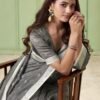 Radiant Grey Linen Silk Weaving Saree – 61400-557