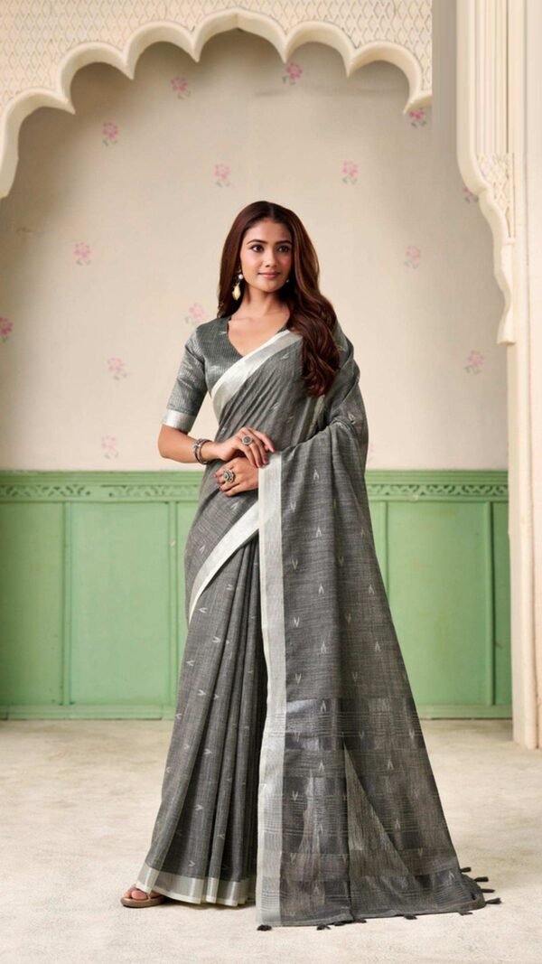 Radiant Grey Linen Silk Weaving Saree – 61400-557
