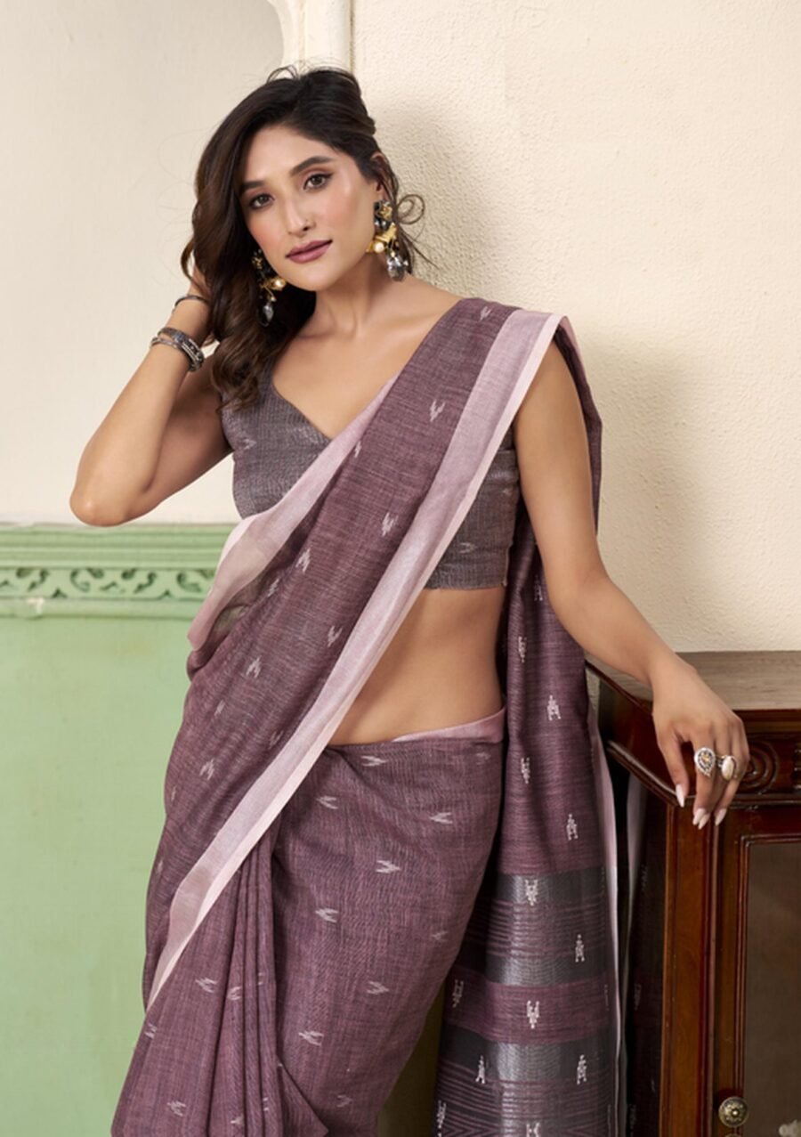 Striking Mauve Linen Silk Weaving Saree – 61400-558