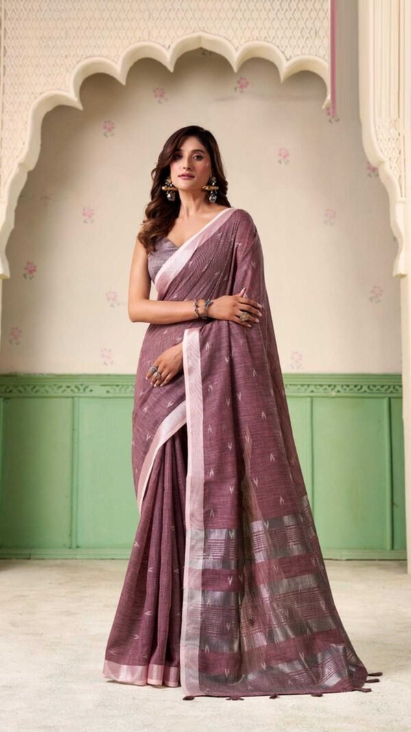 Striking Mauve Linen Silk Weaving Saree – 61400-558