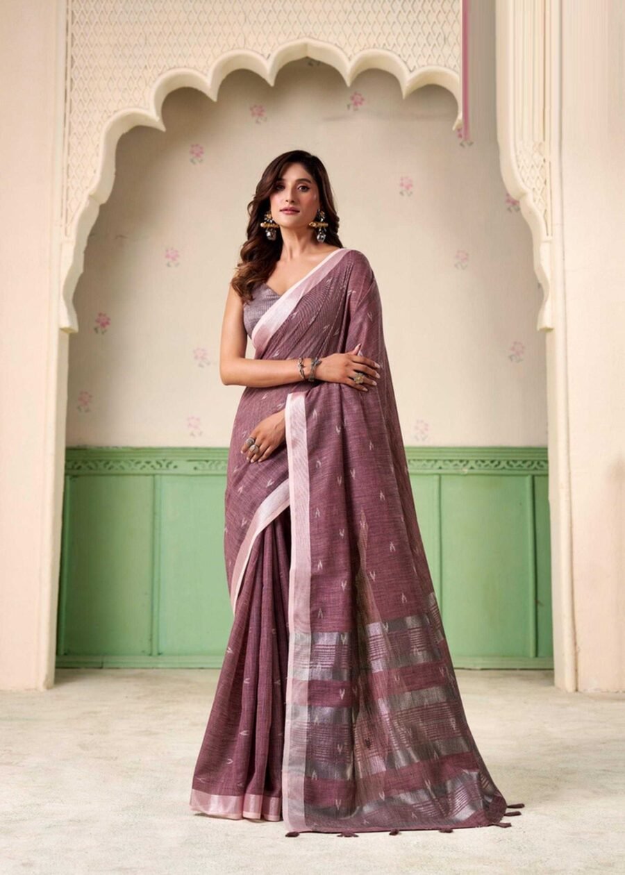 Striking Mauve Linen Silk Weaving Saree – 61400-558