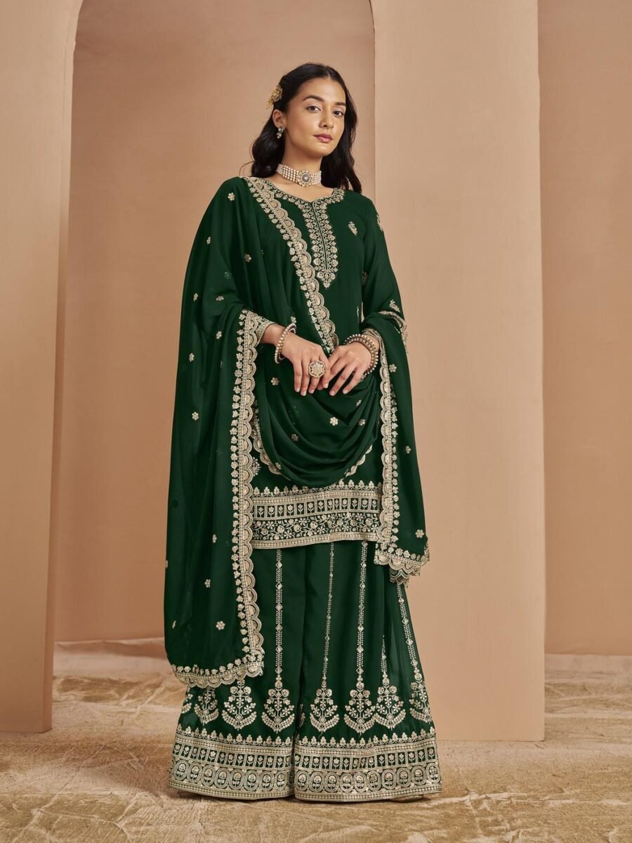 Graceful Green Faux Georgette Palazzo Salwar Kameez – 56242-211-A