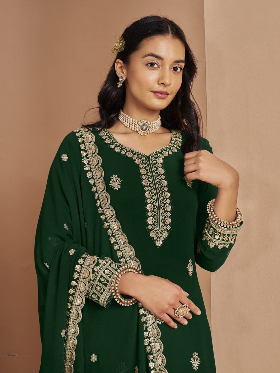 Graceful Green Faux Georgette Palazzo Salwar Kameez – 56242-211-A