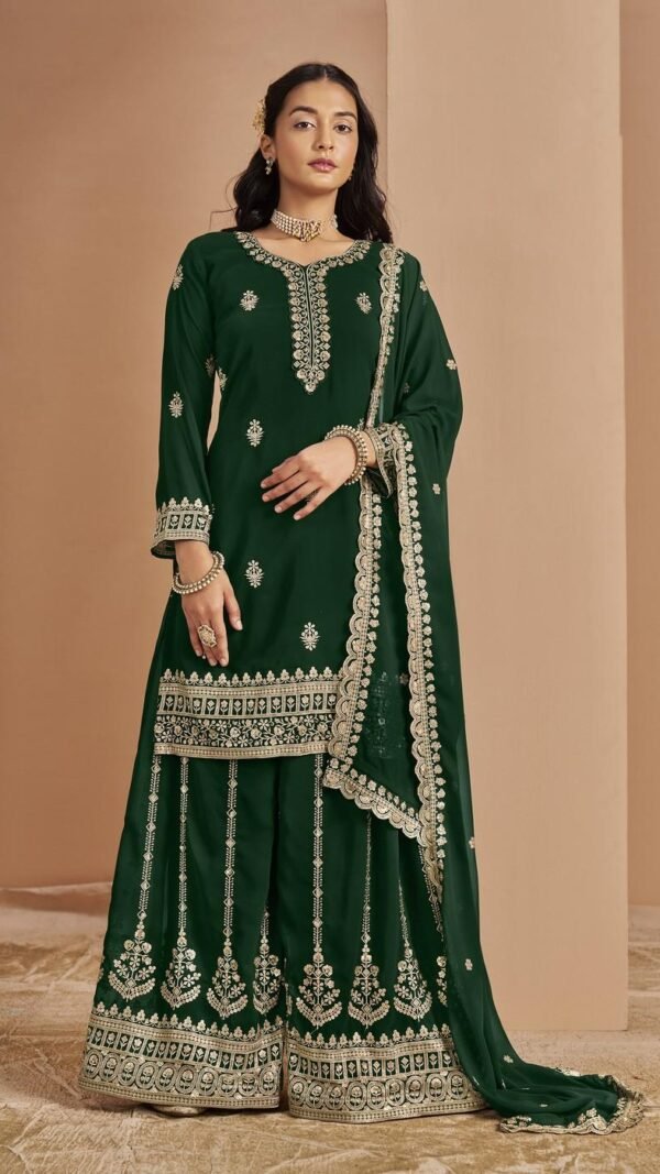 Graceful Green Faux Georgette Palazzo Salwar Kameez – 56242-211-A