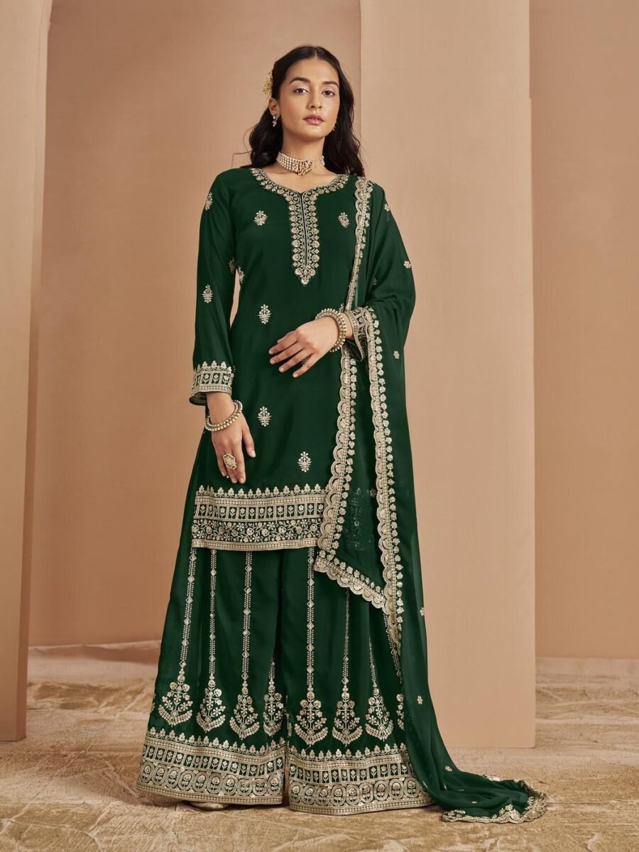 Graceful Green Faux Georgette Palazzo Salwar Kameez – 56242-211-A