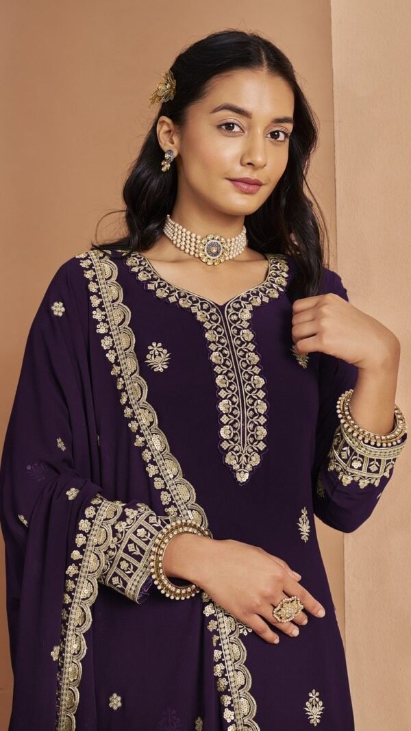 Charming Violet Faux Georgette Palazzo Salwar Kameez – 56242-211-B