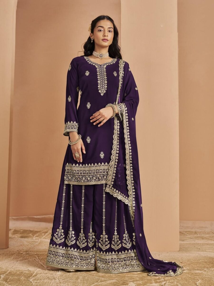 Charming Violet Faux Georgette Palazzo Salwar Kameez – 56242-211-B
