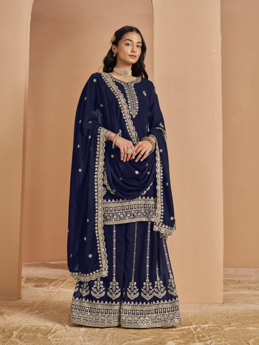 Lively Navy Blue Faux Georgette Palazzo Salwar Kameez – 56242-211-C