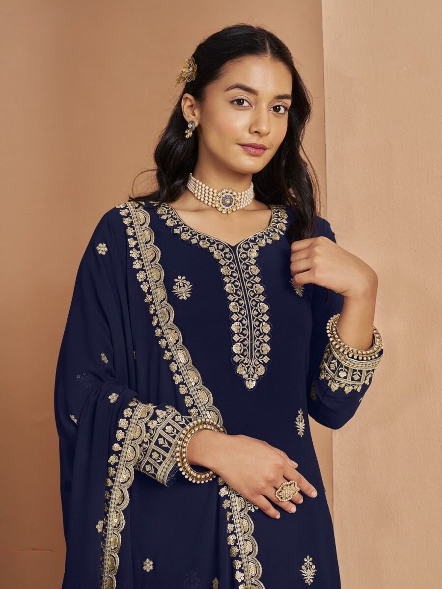 Lively Navy Blue Faux Georgette Palazzo Salwar Kameez – 56242-211-C