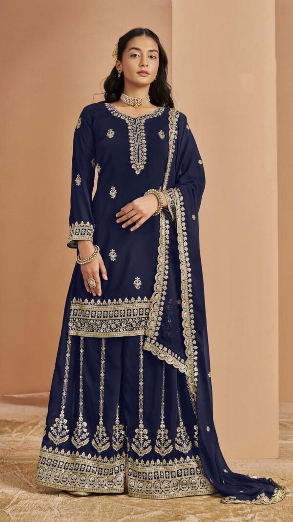 Lively Navy Blue Faux Georgette Palazzo Salwar Kameez – 56242-211-C