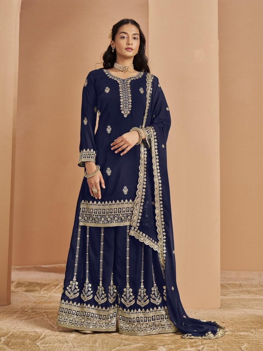 Lively Navy Blue Faux Georgette Palazzo Salwar Kameez – 56242-211-C
