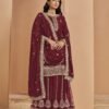 Timeless Wine Faux Georgette Palazzo Salwar Kameez – 56242-211-D