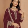 Timeless Wine Faux Georgette Palazzo Salwar Kameez – 56242-211-D